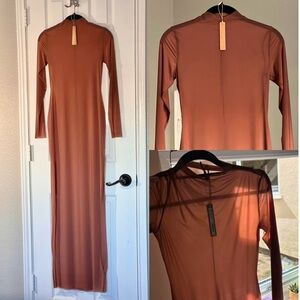 NWT SKIMS Milky Sheer Mock Neck Long Sleeve Long Dress Hosiery Size Medium